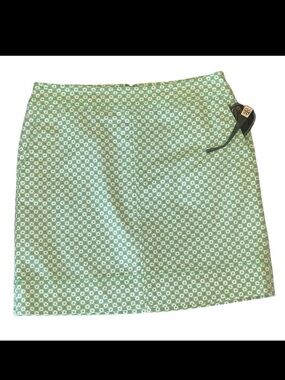 Talbots Petites Green White Printed Short Skirt Sz 8P Cotton Spandex Pockets